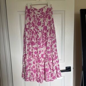 LC Lauren Conrad Pink and White Tiered Maxi Skirt Resort Wear